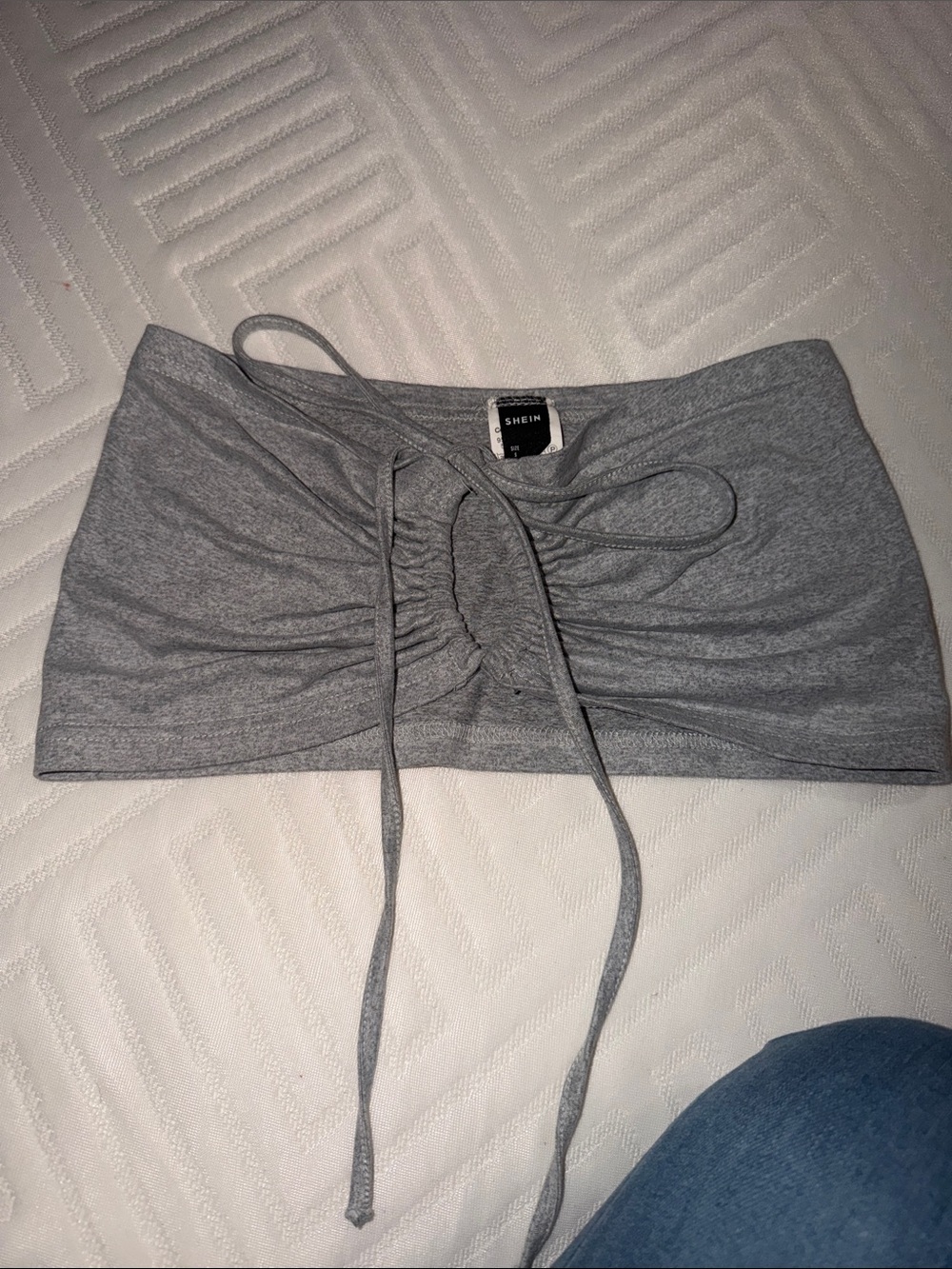 SHEIN Light Gray Ruched Drawstring Mini Skirt